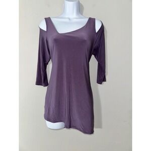 Sympli Purple Cold Shoulder 3/4 Sleeve Asymmetrical Tunic Top Women's Size 8‎